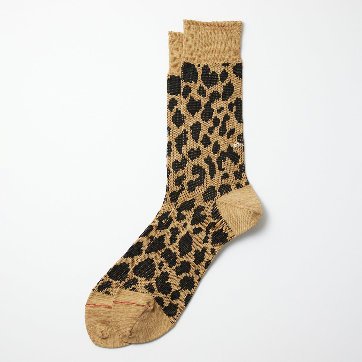 Rototo Beige Leopard Crew Sock