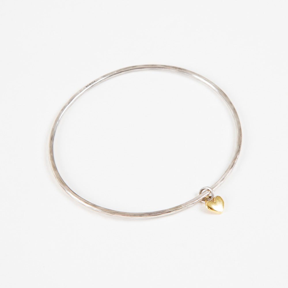 Sophie Harley Plain Bangle with Gold Plated Heart