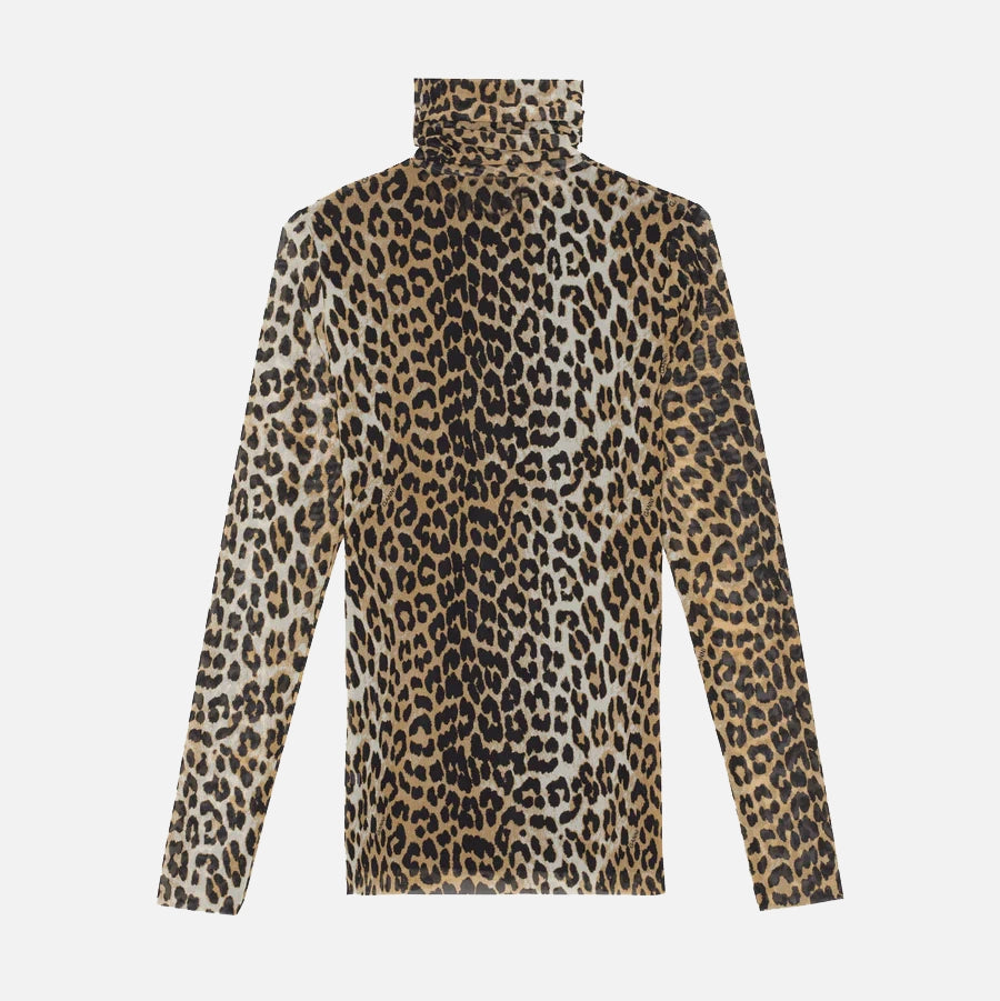 GANNI Leopard Seedpearl Printed Fitted Rollneck